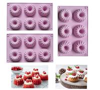 Firavggu 3 Pièces Mini Moule à Kougelhopf en Silicone - Moule Antiadhésif pour Gâteau Gugelhupf 6 Capacités - Kouglof Muffins Jello Gélatine (Violet Clair)