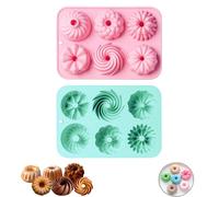 Firavggu Lot de 2 mini moules à kouglof en silicone - 6 moules à kouglof - 6 moules à kouglof - 6 capacités - Petit savarin - Moule à gâteau antiadhésif - Pour gâteaux, muffins, brownie pudding