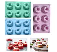 Firavggu Lot de 3 mini moules à kouglof en silicone - 6 capacités - Petit savarin - Moule à gâteau - Revêtement antiadhésif - Pour gâteaux, muffins, brownie pudding