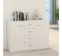 FIRBNUS 88 x 30 x 65 cm - Armoire d'appoint avec 4 tiroirs et 2 portes - Commode de rangement - Blanc - Buffet pour salon - Meuble TV - Commode de rangement en matériau bois