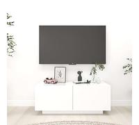 FIRBNUS Meuble TV Design Tendance Blanc 100x35x40 cm Aggloméré Armoire Média Salon Amplement d’Espace pour Garder et Organiser Lecteur DVD Console de Jeu Appareil de Streaming