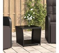 FIRBNUS Table d'appoint de jardin, 45 x 45 x 40 cm, avec plateau en verre, table basse, table de balcon, table de terrasse, table à café, table à manger, noire, table à thé, en polyrotin résistant à