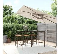 FIRBNUS Table de bar avec plateau en verre marron 180 x 70 x 110 cm Polyrotin Table de Bistrot Carré Table basse Table de jardin en rotin Table basse en verre Table de bar en rotin