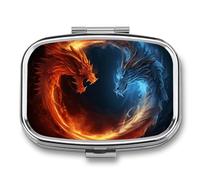 Fire and Ice Dragons Pilulier 2 compartiments Petit pilulier pour sac à main ou poche Mini pilulier en métal Pilulier carré pour médicaments quotidiens pour contenir des vitamines, de l'huile de