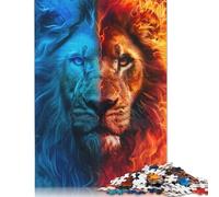 Fire and Ice Lion Puzzles 1000 Pieces Cadeau Unique Jeu Éducatif Challenge Toy À De Qualité Supérieure Peinture Art pour Adultes Et Enfants 1000pcs (75x50cm)