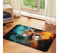 Fire and Water Phoenix Tapis de nourriture pour chien - 40,6 x 61 cm - Antidérapant et super absorbant - Passe au lave-vaisselle - Pour nourriture et eau - Joli tapis d'alimentation en caoutchouc à