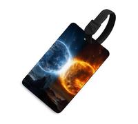 Fire and Water Planets Étiquettes à bagages avec carte d'identité, étiquettes de sac de voyage durables, étiquettes imperméables pour valises, sacs à dos et étuis de voyage Noir