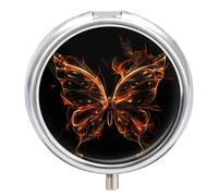 Fire Butterfly Art Pilulier 3 compartiments 3 fois par jour mignon Mini pilulier pour sac à main et poche Boîte à médicaments portable en métal avec miroir Récipient rond pour médicaments quotidiens