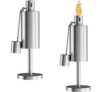 Fire & Deco - Torche de jardin - Torche - Lampe à huile avec réservoir d'huile cylindrique, acier inoxydable brossé et couvercle/capuchon d'extinction - 27 x 10 cm - 2 pièces