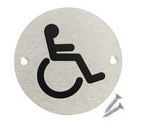 Fire Door Guru® Panneau de porte pour toilettes handicapés - Disque de 76 mm - Panneau de sécurité en acier inoxydable - Fixations incluses