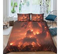 Fire-Dragon-Sky Parure de Lit Hypoallergique 3 pièces Imprimé en 3D Confortable Fantasy-Art-Style Linge de Lit avec 2 Taies d'oreiller Super Douce for Enfants Garçons Filles Super King（260x220cm）