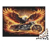 Fire Eagle Motorcycle Colourful Eagle & Flaming Motorcycle 1000 Pieces Adult Jigsaws Birthday Fun Activity for Rainy Days 38x26cm/1000pcs
