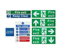 Fire Exit Sign, Safety Exit Decal Sticker Set, 7-Piece Fade-Resistant Emergencies Signage, Easy Peel-and-Stick Application, Weatherproof Design, Ideal for Industrial, Outdoor Doors, Business, Elderly