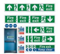 Fire Exit Sign - Self-Adhesive Escape Sticker (21-Piece) | Exit Sign & Warning Šign Kit | Man Running Right & Pointing Up, Large Fonts For Building Fire Exìt, Household Business Safety