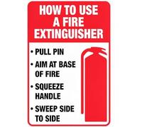 Fire Extinguisher Guide Red White Tin Plaque Kitchen 8 X 12 in