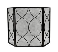 Fire Guard Écran de cheminée intérieur 3 panneaux en fer forgé grand écran extérieur en métal décoratif en maille, clôture de cheminée solide, panneaux de cheminée pare-étincelles (couleur : noir,