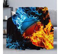 Fire & Ice - Couverture de basket-ball douce et confortable en peluche pour canapé, couverture légère et chaude en flanelle, jeté décoratif pelucheux pour toutes les saisons (152,4 x 203,2 cm, ballon