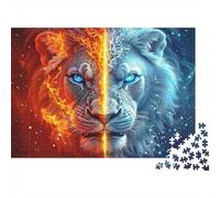Fire Ice Lion Face Colourful Fire and Ice Wolf 1000 Pieces Jigsaw Puzzles Adults Birthday Fun Present & Activity 70x50cm/1000pcs
