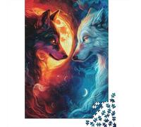 Fire Ice Wolves Puzzle pour Adultes Mystic Moonlight 1000 Pièces Papier Recyclé pour Adultes Puzzle Très Difficile E Stimolante 38x26cm/1000pcs
