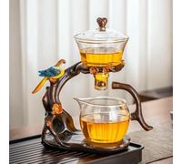 Fire Kirin Lazy Kungfu Service à thé en verre semi-automatique rotatif avec infuseur et théière résistante à la chaleur (transparent, théière (uniquement)
