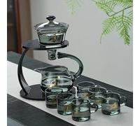 Fire Kirin Théière en verre semi-automatique rotative avec infuseur, service à thé chinois Kungfu résistant à la chaleur avec 6 tasses à thé (gris)