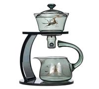 Fire Kirin Théière en verre semi-automatique rotative avec infuseur, service à thé chinois Kungfu résistant à la chaleur (cerf gris)