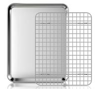 Fire More Plaque de Cuisson avec Grille de Refroidissement: un lot Plaques et Grilles pour Cuisson au Four en Acier Inoxydable, Plat Four pour Rôti la Maison Cuisine Barbecue 31,5x24,5x2,5cm