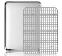 Fire More Plaque de Cuisson avec Grille de Refroidissement: un lot Plaques et Grilles pour Cuisson au Four en Acier Inoxydable, Plat Four pour Rôti la Maison Cuisine Barbecue 40,5x30,5x2,5cm