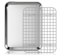 Fire More Plaque de Cuisson avec Grille de Refroidissement: un lot Plaques et Grilles pour Cuisson au Four en Acier Inoxydable, Plat Four pour Rôti la Maison Cuisine Barbecue 26,5x20,5x2,5cm