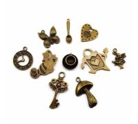 Fire Phoenix Designs Lot de 10 breloques Alice au pays des merveilles en bronze antique collection CC0085816, Métal, Pas de gemme