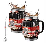 Fire Rescue Mug - For the Bravest Among Us, Handcrafted Fire Rescue Car Coffee Mug, Double-Wall Insulated Cup for Hot/Cold Drinks, Kitchen and Desktop Decoration, Unique Gifts Firemen (2pcs)