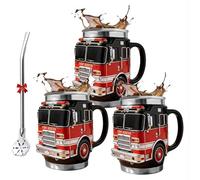 Fire Rescue Mug - For the Bravest Among Us, Handcrafted Fire Rescue Car Coffee Mug, Double-Wall Insulated Cup for Hot/Cold Drinks, Kitchen and Desktop Decoration, Unique Gifts Firemen (3pcs)