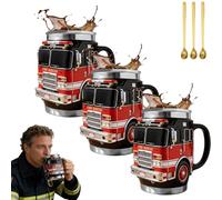 Fire Rescue Mug -for the Bravest Among Us, Handcrafted Fires Rescue Car Coffee Mug, 3D Fire Truck Design Stainless Steel Tumbler Insulated Mugs for Truck Lovers,Desktop Decoration,Unique Gift Fireman