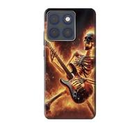 Fire Skeleton Playing Guitar Etui Coque Housse pour Motorola Edge 70