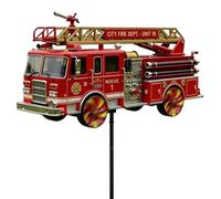 Fire Truck Ground Spinner, Weather Resistant Decorative Vane, Metal Windmill Art with Stake Feature, Outdoor Spinner Sturdy Construction, Yard Decor Colorful Design, Garden Use for Courtyard Patio
