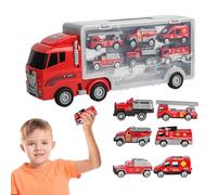 Fire Truck Vehicle Toy Set - Creative Transporter Carrier, 6 Alloy Models with Integrated Storage, Fireman Rescue Playkit, Educational Logistics Gear, Action Engine Set for Boys Girls