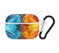 Fire Vs Ice Art Coque rigide de protection complète contre les chutes avec porte-clés compatible avec AirPod Pro 2e/1ère génération, LED avant visible, blanc