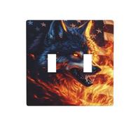 Fire Wolf Drapeau américain Double Gang Plaque murale Plaque murale Décoration d'interrupteur Taille standard - 11,4 x 11,4 cm