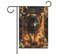 Fire Wolf Wildflowers Drapeau de jardin en toile de jute double face 30,5 x 45,7 cm
