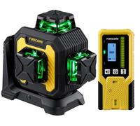 Firecore Niveau Laser Chantier Autonivelant 360°×3 avec Récepteur, Laser Niveaux 12 Lignes avec Batterie Lithium Rechargeable, Autonivellement et Mode Pulsé Extérieur