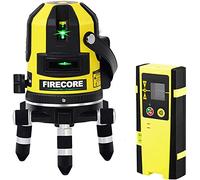 Firecore Niveau laser vert, laser 360 à nivellement automatique à 5 lignes, 50 m [avec récepteur], niveau laser automatique et laser ponctuel - laser chantier avec batterie Li-Ion 1750 mAh - FIR411G
