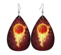 Fired Up Boucles d'oreilles en cuir imprimé basket-ball pour femme - Boucles d'oreilles pendantes en forme de larme, parfaites pour les fêtes et accessoires de costume, taille unique, cuir, sans