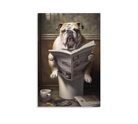 FireDeer Toile murale amusante avec chien lisant le journal sur les toilettes - Impression sur toile de peinture d'humour moderne et esthétique pour décoration de ferme (40,6 x 61 cm - Sans cadre, 10