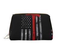 Firefighter Hache Red Line Flag Trousse de toilette en cuir étanche avec fermeture éclair pour femme Marron, blanc, Taille unique
