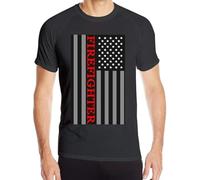 Firefighter Red Line Flag Men's Short Sleeve T-Shirt Quick Dry Training Tees Manches Courtes(Medium)