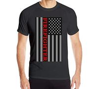 Firefighter Red Line Flag Men's Short Sleeve T-Shirt Quick Dry Training Tees (Medium)