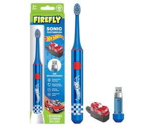 Firefly Sonic Hot Wheels Brosse à dents fine avec chargement USB et étui antibactérien, à partir de 3 ans