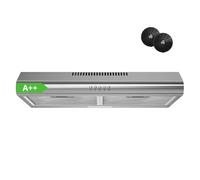FIREGAS Hotte Aspirante 60cm Moteur Brushless Ultra Silencieuse 45dB, Débit 319m³/h, Hotte Cuisine Inox avec Filtre à Charbon, Évacuation Top/Arrière ou Recyclage, Argenté