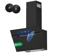 FIREGAS Hotte aspirante inclinée 60 cm, classe A+++, débit d'air 684 m³/h, hotte de cuisine 9 vitesses, commande tactile et gestuelle, hotte murale évacuation ou recyclage, noir
