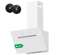 FIREGAS Hotte aspirante inclinée 60 cm, classe A+++, débit d'air 684 m³/h, hotte de cuisine 9 vitesses, commande tactile et gestuelle, hotte murale évacuation ou recyclage, blanc